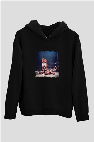 Muhammed Ali Baskılı Unisex Siyah Hoodie