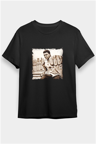 Muhammed Ali Baskılı Unisex Siyah Tişört