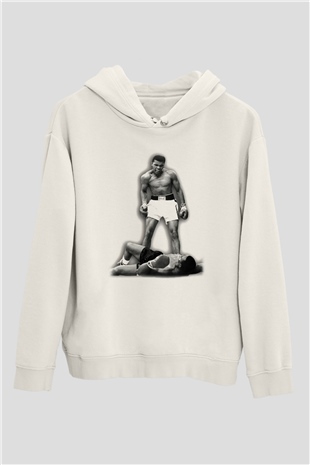 Muhammed Ali Beyaz Unisex Kapşonlu Sweatshirt
