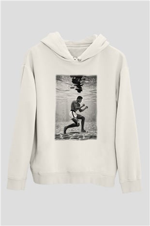 Muhammed Ali Beyaz Unisex Kapşonlu Sweatshirt