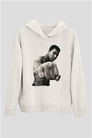 Muhammed Ali Beyaz Unisex Kapşonlu Sweatshirt