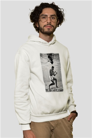 Muhammed Ali Beyaz Unisex Kapşonlu Sweatshirt