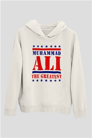 Muhammed Ali Beyaz Unisex Kapşonlu Sweatshirt
