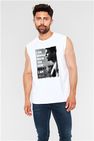 Muhammed Ali Beyaz Unisex Kolsuz Tişört