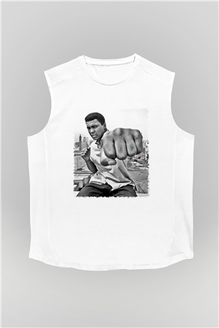 Muhammed Ali Beyaz Unisex Kolsuz Tişört