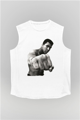 Muhammed Ali Beyaz Unisex Kolsuz Tişört