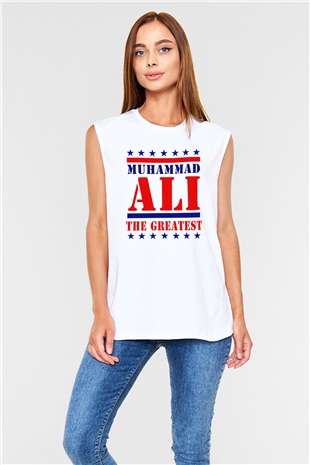 Muhammed Ali Beyaz Unisex Kolsuz Tişört