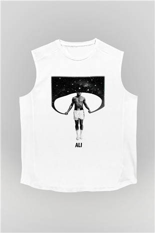 Muhammed Ali Beyaz Unisex Kolsuz Tişört
