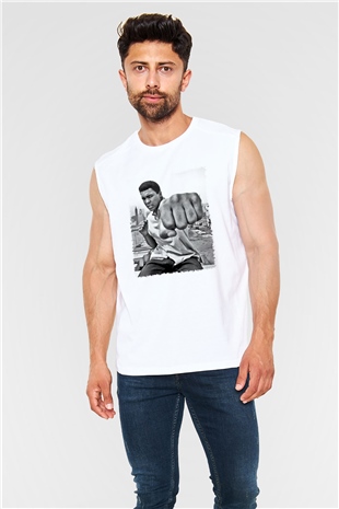Muhammed Ali Beyaz Unisex Kolsuz Tişört