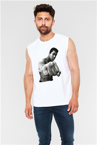 Muhammed Ali Beyaz Unisex Kolsuz Tişört