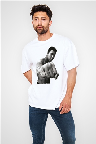 Muhammed Ali Beyaz Unisex Oversize Tişört T-Shirt