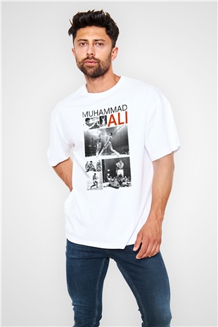 Muhammed Ali Beyaz Unisex Oversize Tişört T-Shirt