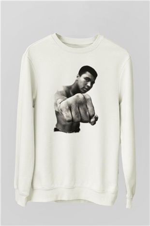 Muhammed Ali Beyaz Unisex Sweatshirt