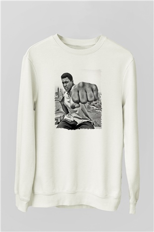 Muhammed Ali Beyaz Unisex Sweatshirt