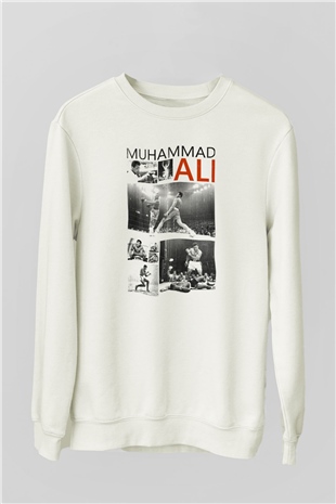 Muhammed Ali Beyaz Unisex Sweatshirt