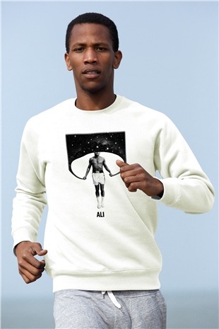Muhammed Ali Beyaz Unisex Sweatshirt