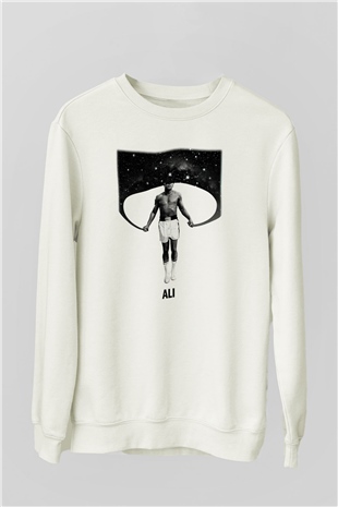 Muhammed Ali Beyaz Unisex Sweatshirt