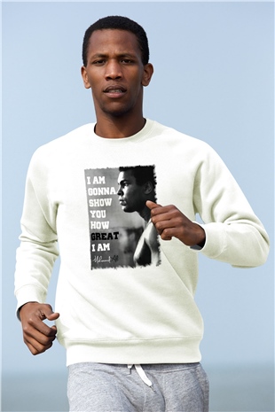 Muhammed Ali Beyaz Unisex Sweatshirt