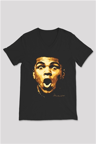 Muhammed Ali Siyah Unisex V Yaka Tişört T-Shirt