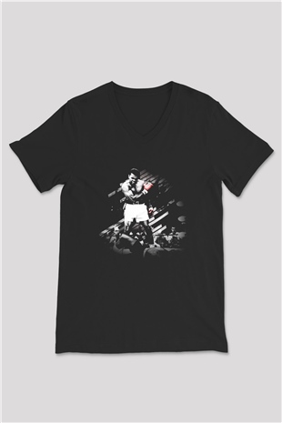 Muhammed Ali Siyah Unisex V Yaka Tişört T-Shirt