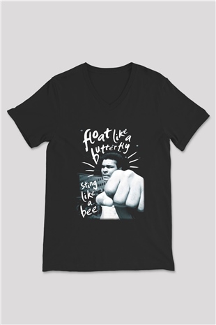 Muhammed Ali Siyah Unisex V Yaka Tişört T-Shirt