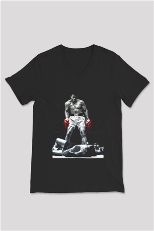 Muhammed Ali Siyah Unisex V Yaka Tişört T-Shirt