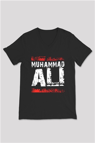 Muhammed Ali Siyah Unisex V Yaka Tişört T-Shirt