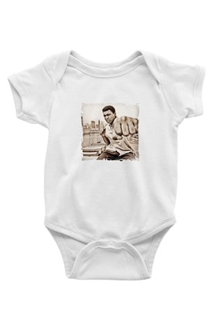 Muhammed Ali Unisex Baskılı Beyaz Bebek Body - Zıbın
