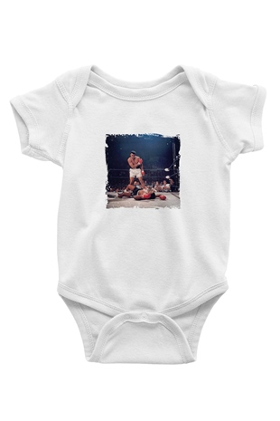 Muhammed Ali Unisex Baskılı Beyaz Bebek Body - Zıbın