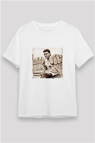 Muhammed Ali Unisex Baskılı Beyaz Tişört