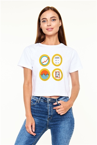 Muhasebeci Beyaz Croptop Tişört
