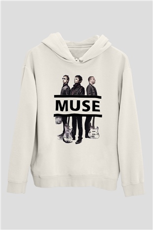 Muse Beyaz Unisex Kapşonlu Sweatshirt