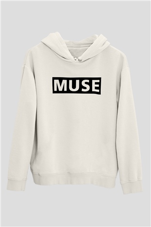 Muse Beyaz Unisex Kapşonlu Sweatshirt