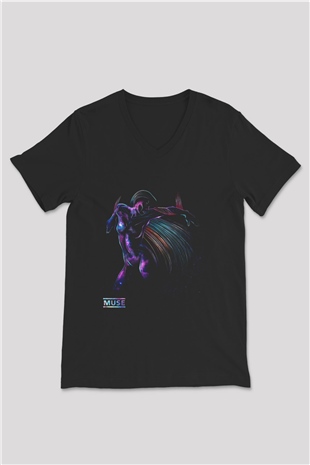 Muse Siyah Unisex V Yaka Tişört T-Shirt