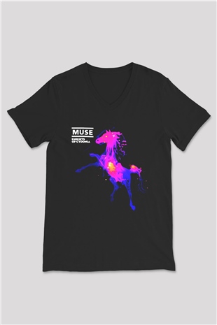 Muse Siyah Unisex V Yaka Tişört T-Shirt