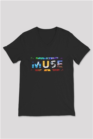 Muse Siyah Unisex V Yaka Tişört T-Shirt