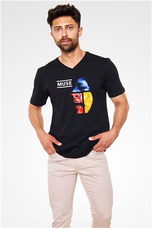 Muse Siyah Unisex V Yaka Tişört T-Shirt