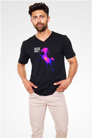 Muse Siyah Unisex V Yaka Tişört T-Shirt