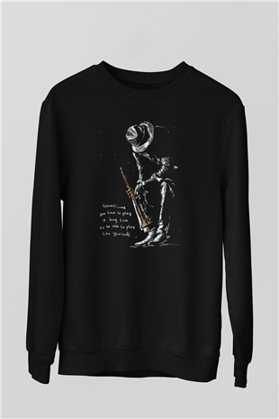 Müzisyen Baskılı Unisex Siyah  Sweatshirt