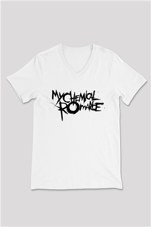 My Chemical Romance Beyaz Unisex V Yaka Tişört T-Shirt