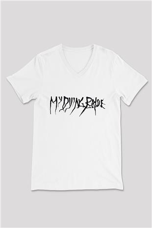 My Dying Bride Baskılı Beyaz Unisex V Yaka Tişört - Tshirt
