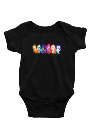 My Little Pony Baskılı Siyah Bebek Body - Zıbın