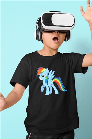 My Little Pony Baskılı Siyah Unisex Çocuk Tişört