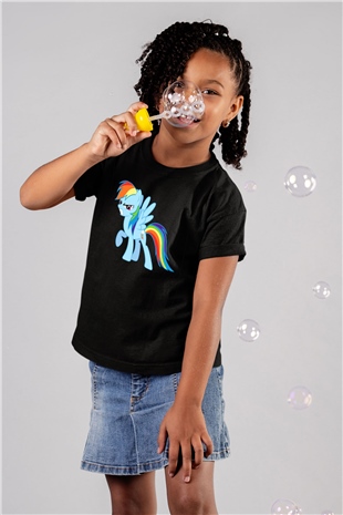 My Little Pony Baskılı Siyah Unisex Çocuk Tişört