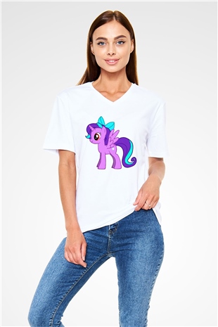 My Little Pony Beyaz Unisex V Yaka Tişört