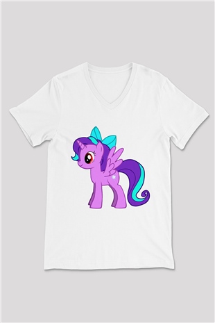My Little Pony Beyaz Unisex V Yaka Tişört