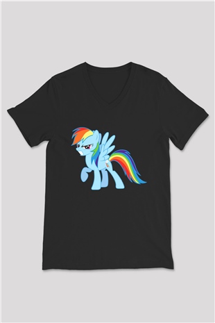 My Little Pony Siyah Unisex V Yaka Tişört