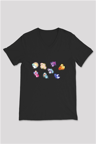My Little Pony Siyah Unisex V Yaka Tişört