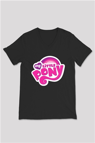My Little Pony Siyah Unisex  V Yaka Tişört