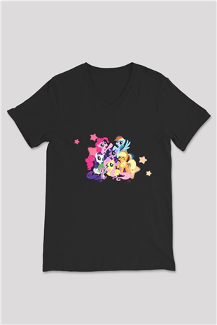My Little Pony Siyah Unisex V Yaka Tişört